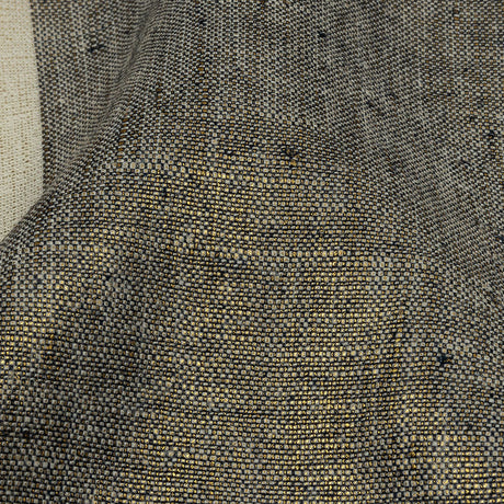 Navy and Tofu Awning Striped Medium Weight Linen Woven with Gold Foil