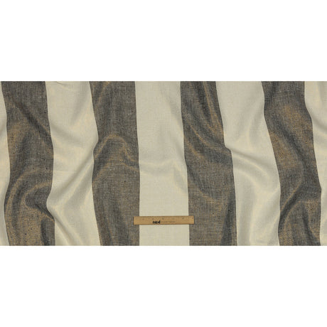 Navy and Tofu Awning Striped Medium Weight Linen Woven with Gold Foil