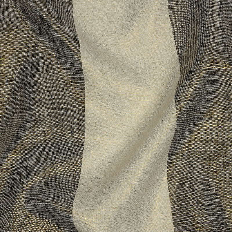 Navy and Tofu Awning Striped Medium Weight Linen Woven with Gold Foil