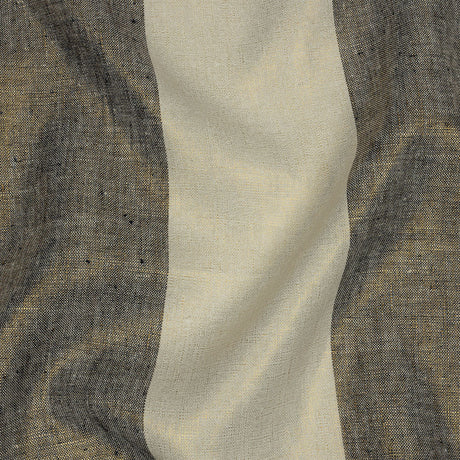 Navy and Tofu Awning Striped Medium Weight Linen Woven with Gold Foil