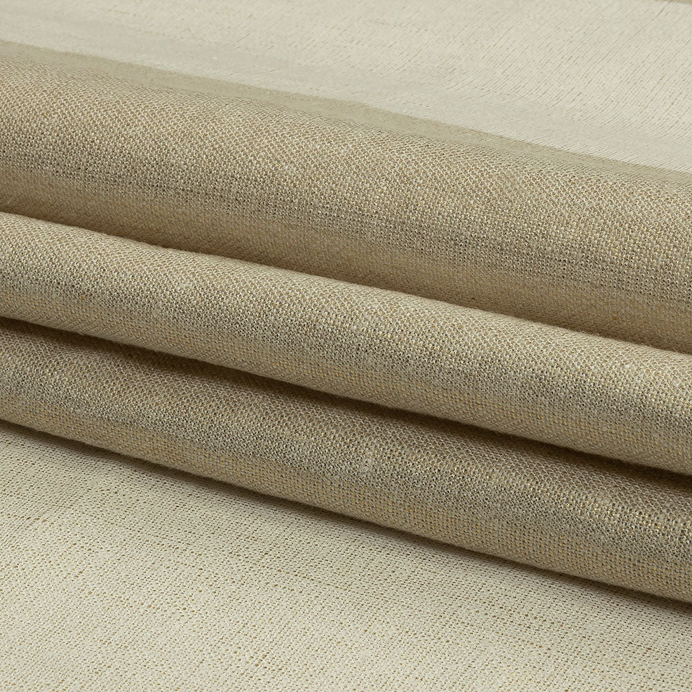 Beige and Ivory Awning Striped Medium Weight Linen Woven with Gold Foil