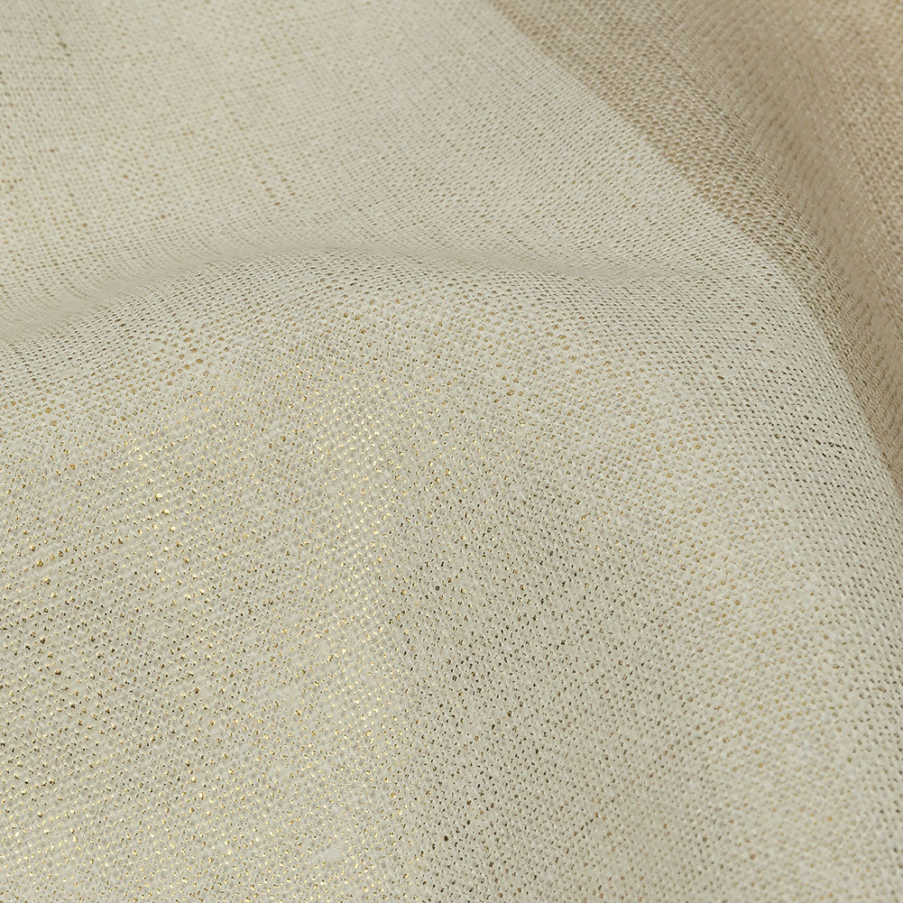 Beige and Ivory Awning Striped Medium Weight Linen Woven with Gold Foil