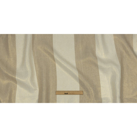 Beige and Ivory Awning Striped Medium Weight Linen Woven with Gold Foil