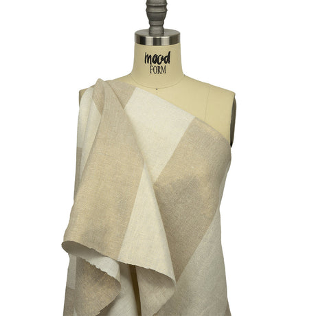Beige and Ivory Awning Striped Medium Weight Linen Woven with Gold Foil