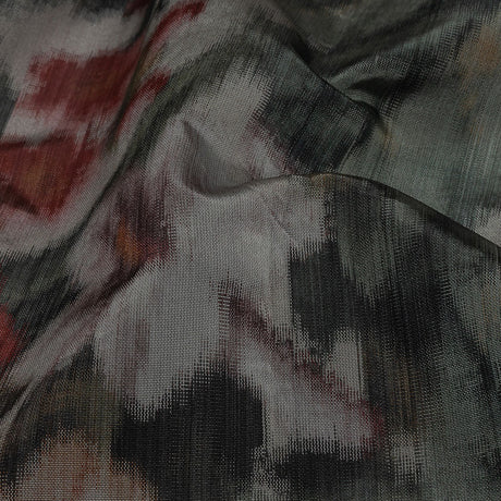 Italian Goth Red, Green and Gray Warp Printed Rose Garden Polyester Faille