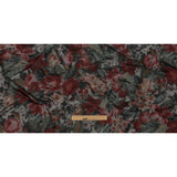 Italian Goth Red, Green and Gray Warp Printed Rose Garden Polyester Faille