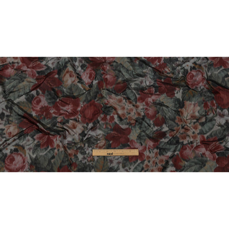 Italian Goth Red, Green and Gray Warp Printed Rose Garden Polyester Faille