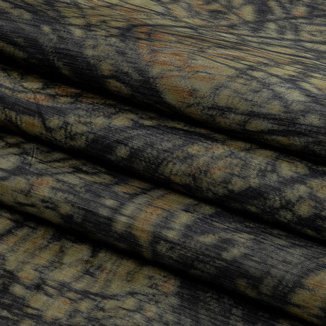 Italian Olive, Orange and Black Abstract Warp Printed Polyester Faille