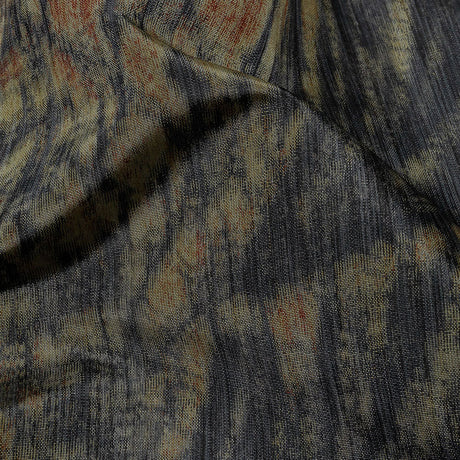 Italian Olive, Orange and Black Abstract Warp Printed Polyester Faille