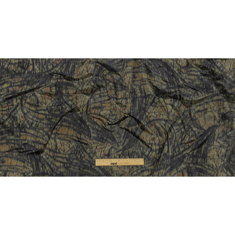 Italian Olive, Orange and Black Abstract Warp Printed Polyester Faille
