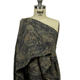 Italian Olive, Orange and Black Abstract Warp Printed Polyester Faille