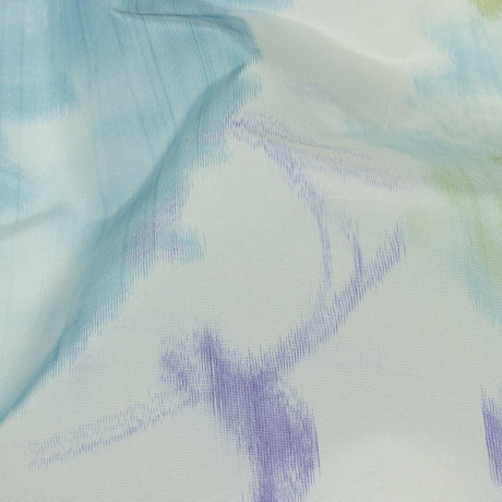 Italian Sky, Lime and Barely Blue Watercolor Flowers Warp Printed Polyester Faille