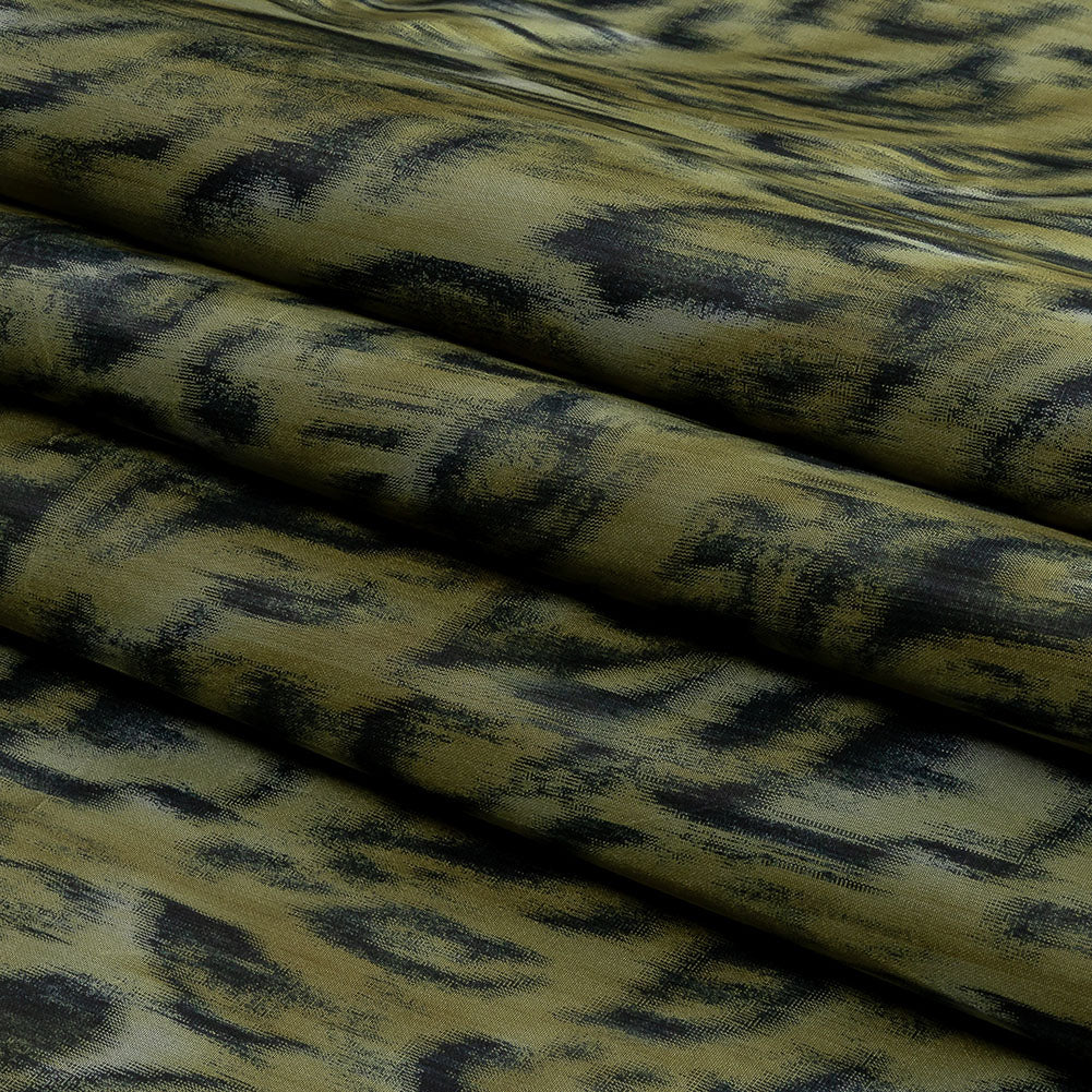 Italian Olive Green and Blue Graphite Spotted Warp Printed Polyester Faille