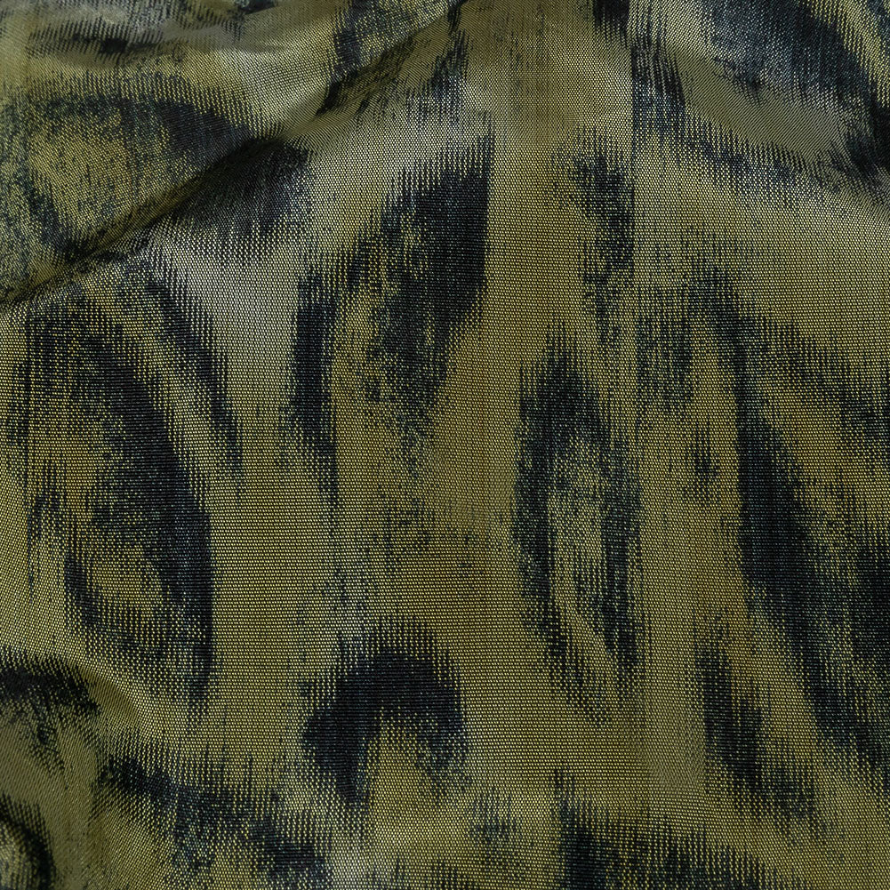 Italian Olive Green and Blue Graphite Spotted Warp Printed Polyester Faille