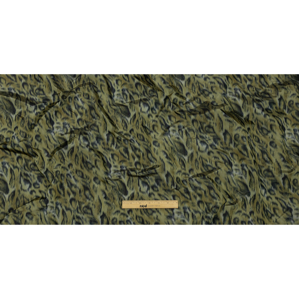 Italian Olive Green and Blue Graphite Spotted Warp Printed Polyester Faille