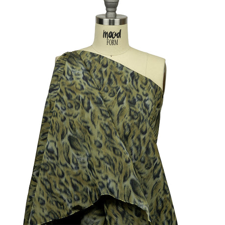 Italian Olive Green and Blue Graphite Spotted Warp Printed Polyester Faille