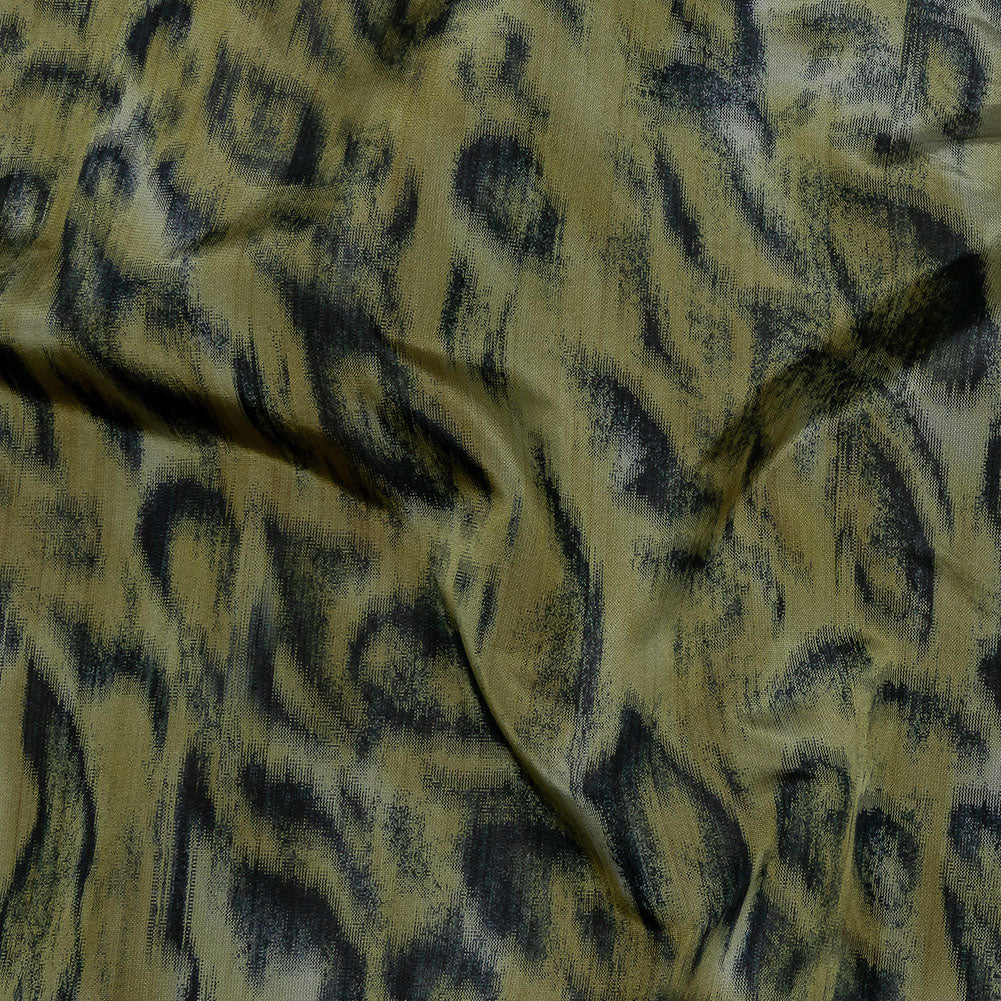 Italian Olive Green and Blue Graphite Spotted Warp Printed Polyester Faille