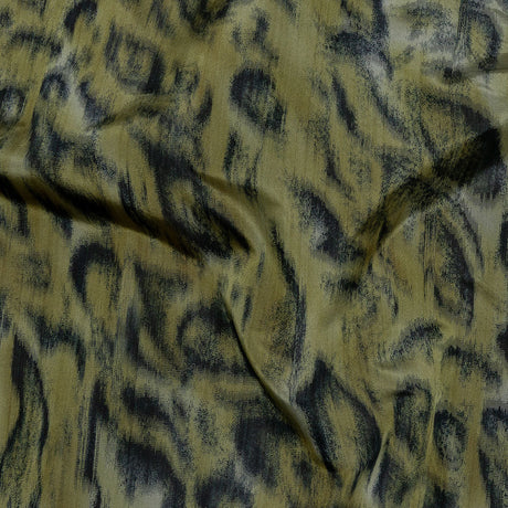 Italian Olive Green and Blue Graphite Spotted Warp Printed Polyester Faille