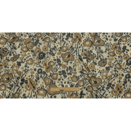 Italian Tan, Beige and Basalt Floral Warp Printed Polyester Faille
