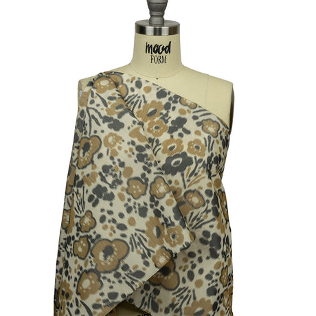 Italian Tan, Beige and Basalt Floral Warp Printed Polyester Faille