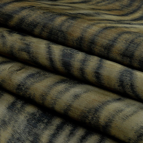 Italian Golden Olive and Black Tiger Stripes Warp Printed Polyester Faille