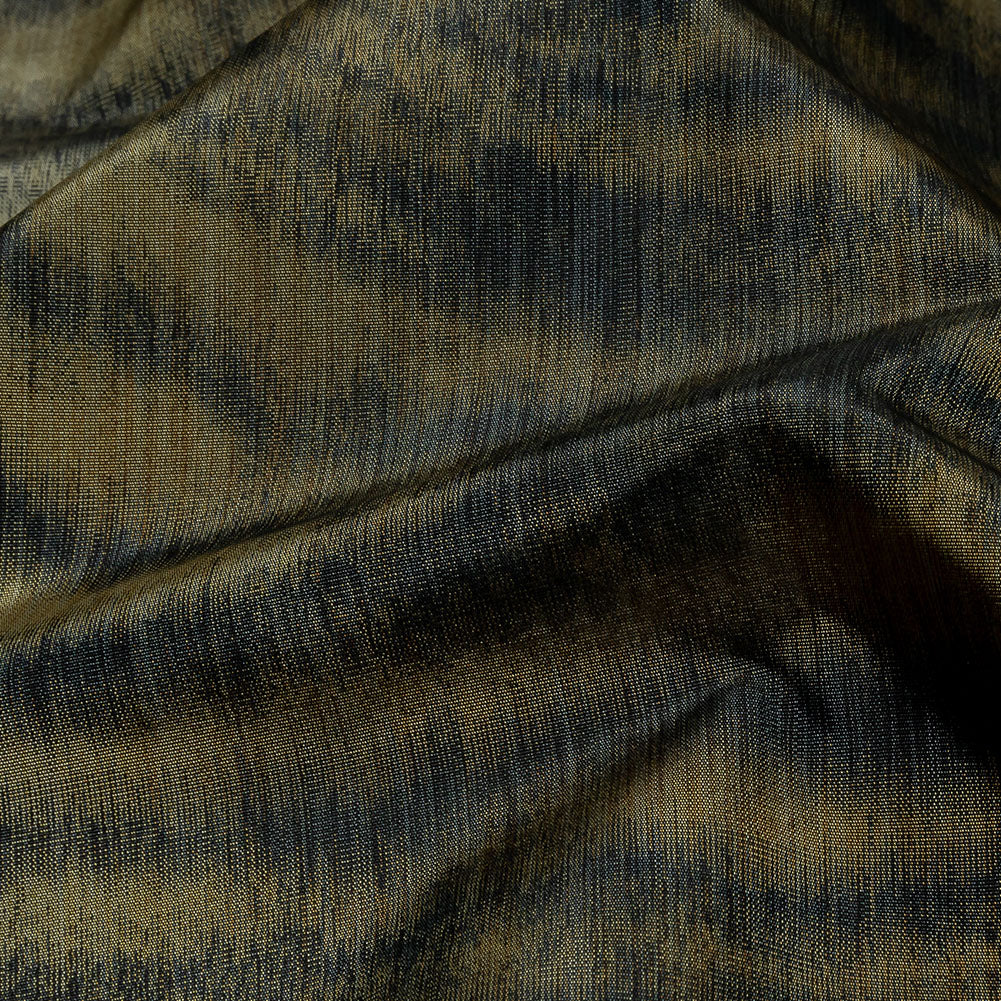 Italian Golden Olive and Black Tiger Stripes Warp Printed Polyester Faille