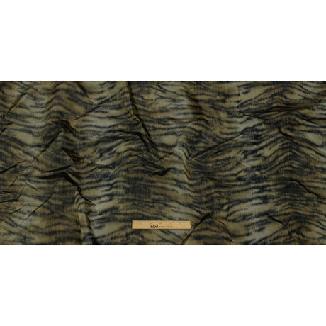 Italian Golden Olive and Black Tiger Stripes Warp Printed Polyester Faille