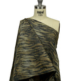 Italian Golden Olive and Black Tiger Stripes Warp Printed Polyester Faille