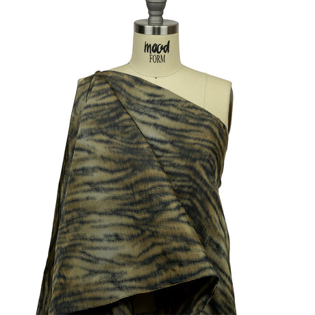 Italian Golden Olive and Black Tiger Stripes Warp Printed Polyester Faille