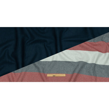 Famous Designer Red, White and Navy Stripes Brushed Twill Double Cloth Coating