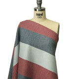 Famous Designer Red, White and Navy Stripes Brushed Twill Double Cloth Coating