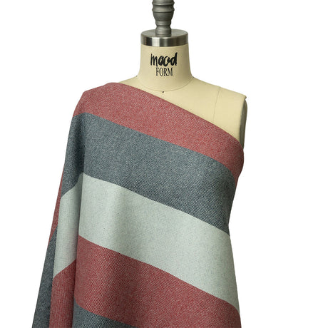 Famous Designer Red, White and Navy Stripes Brushed Twill Double Cloth Coating