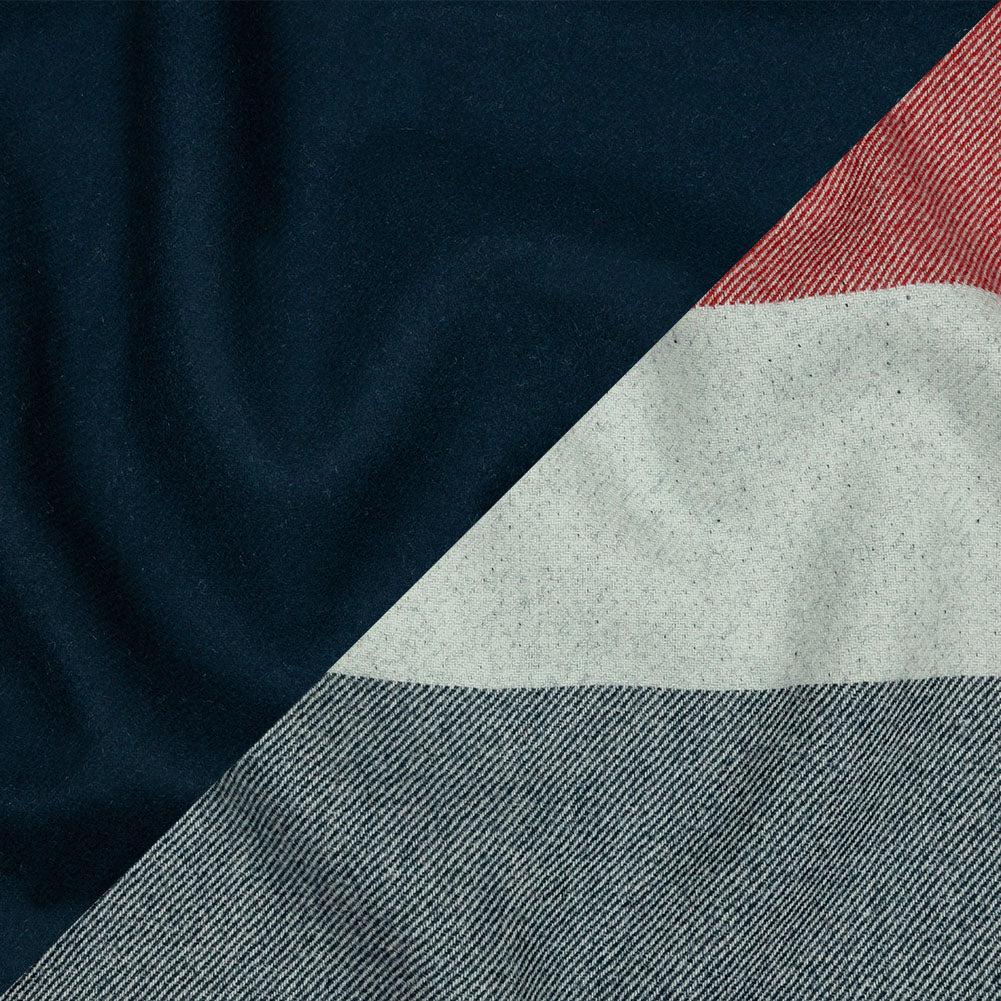 Famous Designer Red, White and Navy Stripes Brushed Twill Double Cloth Coating
