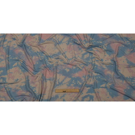Beige, Blue and Pink Tie Dye Stretch Polyester and Rayon French Terry