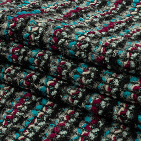Charcoal, Magenta and Turquoise Striped Boucle Chunky Wool Sweater Knit