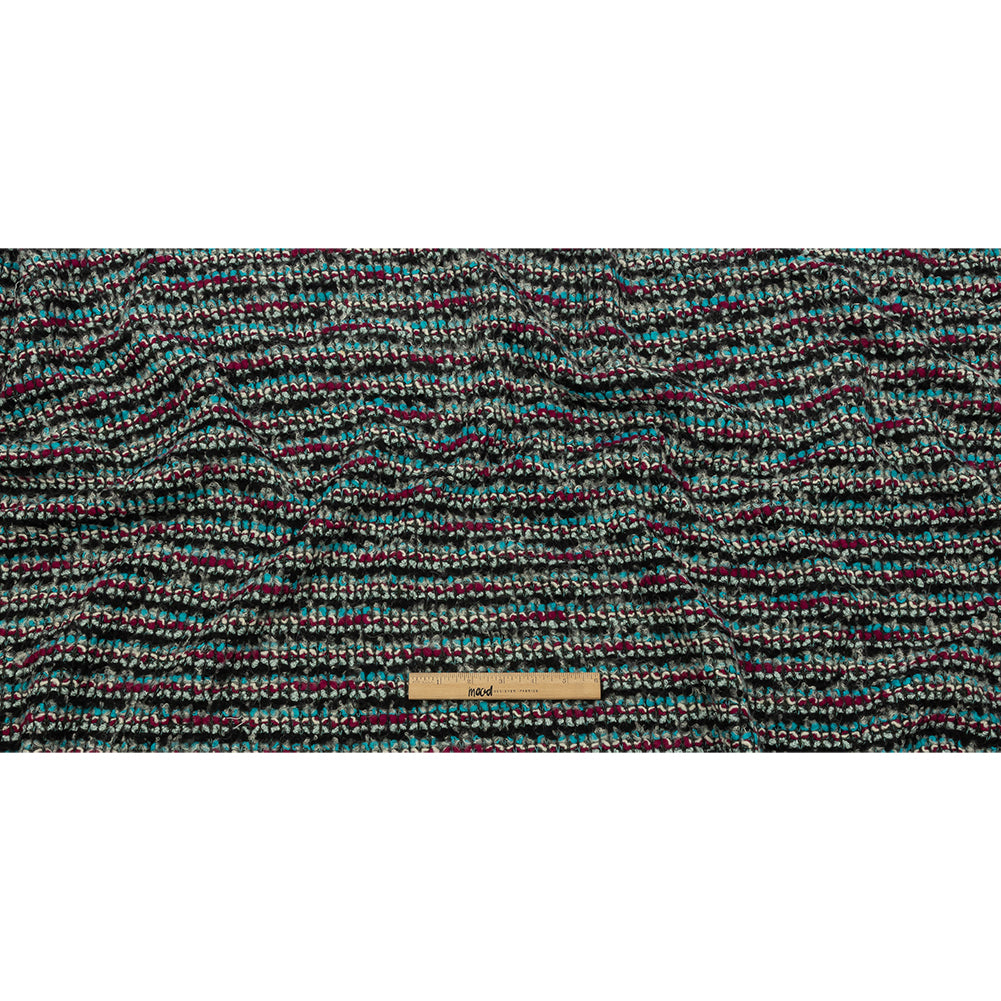 Charcoal, Magenta and Turquoise Striped Boucle Chunky Wool Sweater Knit