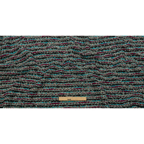 Charcoal, Magenta and Turquoise Striped Boucle Chunky Wool Sweater Knit