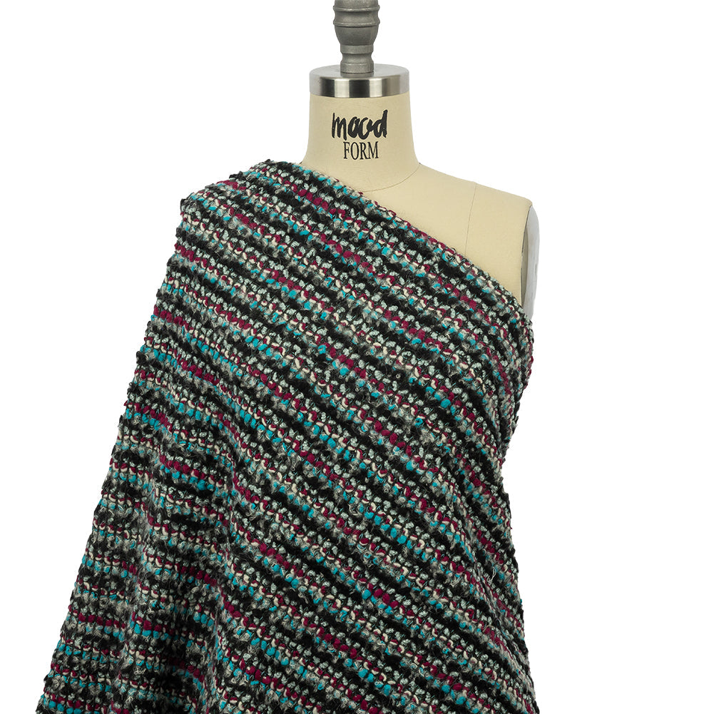Charcoal, Magenta and Turquoise Striped Boucle Chunky Wool Sweater Knit