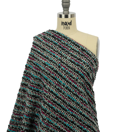 Charcoal, Magenta and Turquoise Striped Boucle Chunky Wool Sweater Knit