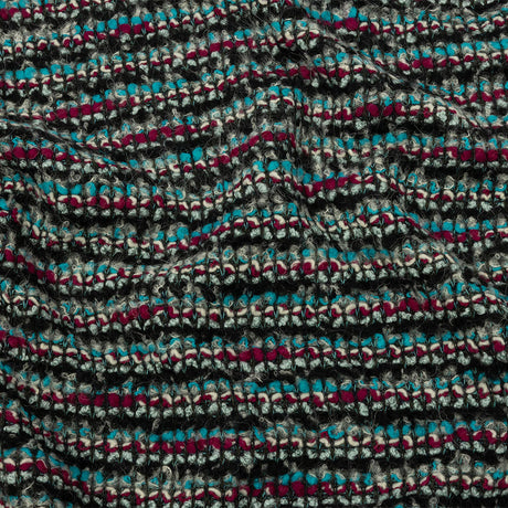 Charcoal, Magenta and Turquoise Striped Boucle Chunky Wool Sweater Knit