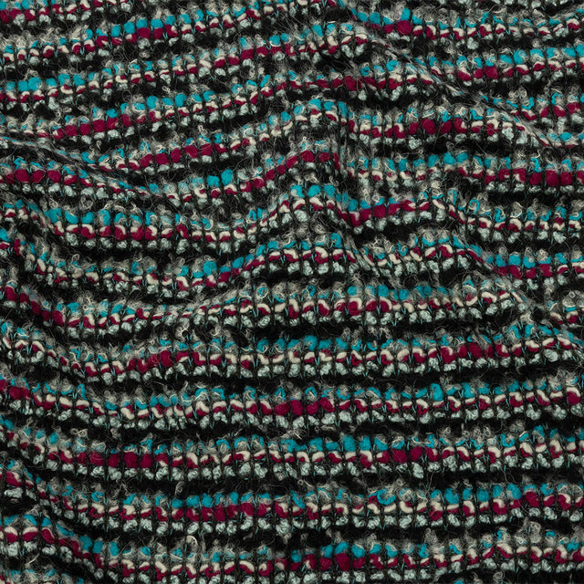 Charcoal, Magenta and Turquoise Striped Boucle Chunky Wool Sweater Knit