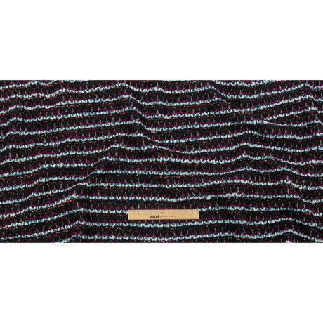 Navy, Sky Blue and Red Violet Striped Boucle Chunky Wool Sweater Knit
