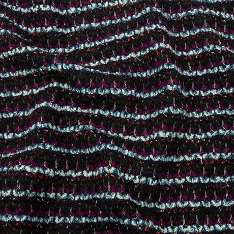 Navy, Sky Blue and Red Violet Striped Boucle Chunky Wool Sweater Knit