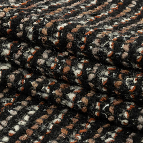 Black, Orange and Tan Striped Boucle Chunky Wool Sweater Knit