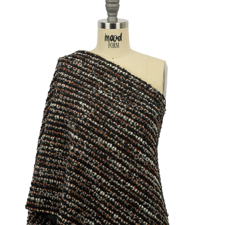 Black, Orange and Tan Striped Boucle Chunky Wool Sweater Knit