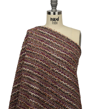 Magenta, Beige and Burnt Orange Striped Chunky Wool Blend Boucle Sweater Knit