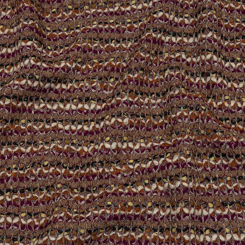 Magenta, Beige and Burnt Orange Striped Chunky Wool Blend Boucle Sweater Knit