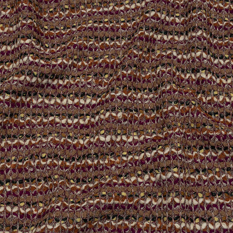 Magenta, Beige and Burnt Orange Striped Chunky Wool Blend Boucle Sweater Knit