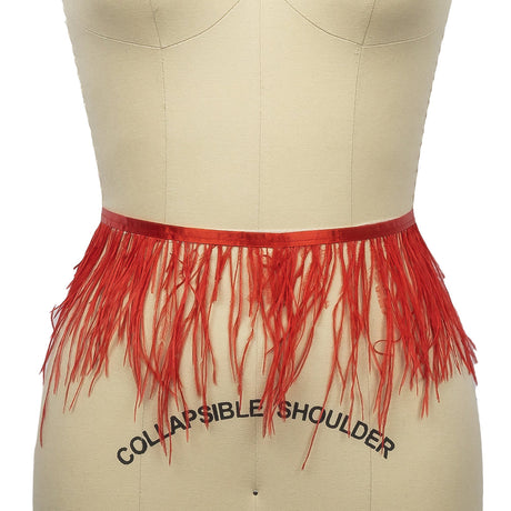 Ostrich Feather Fringe Trim 5" Single Ply - Red - Aviana Collection