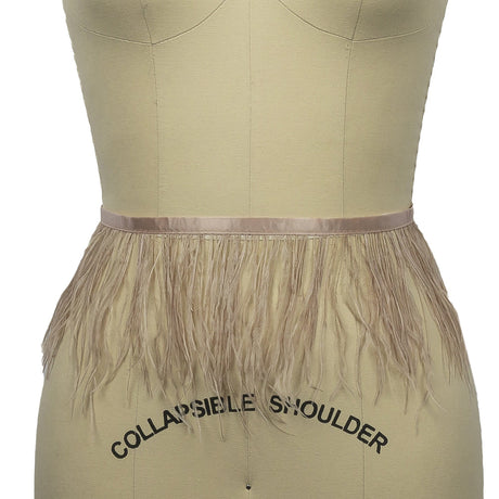 Ostrich Feather Fringe Trim 5" Single Ply - Light Taupe - Aviana Collection